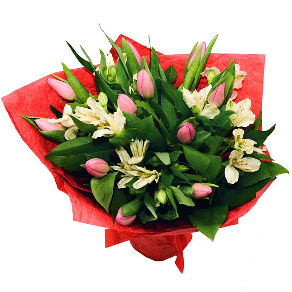 Букет цветов «Букет из тюльпанов и альстромерий» - фото 2